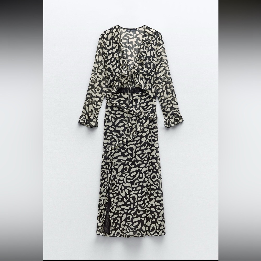 Animal Print Long Sleeve Midi Dress
